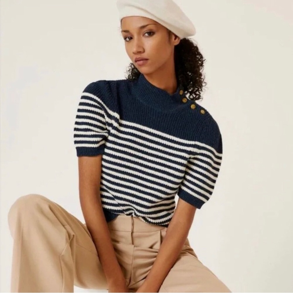 Anthropology Maeve nautical shirt sleeve sweater L